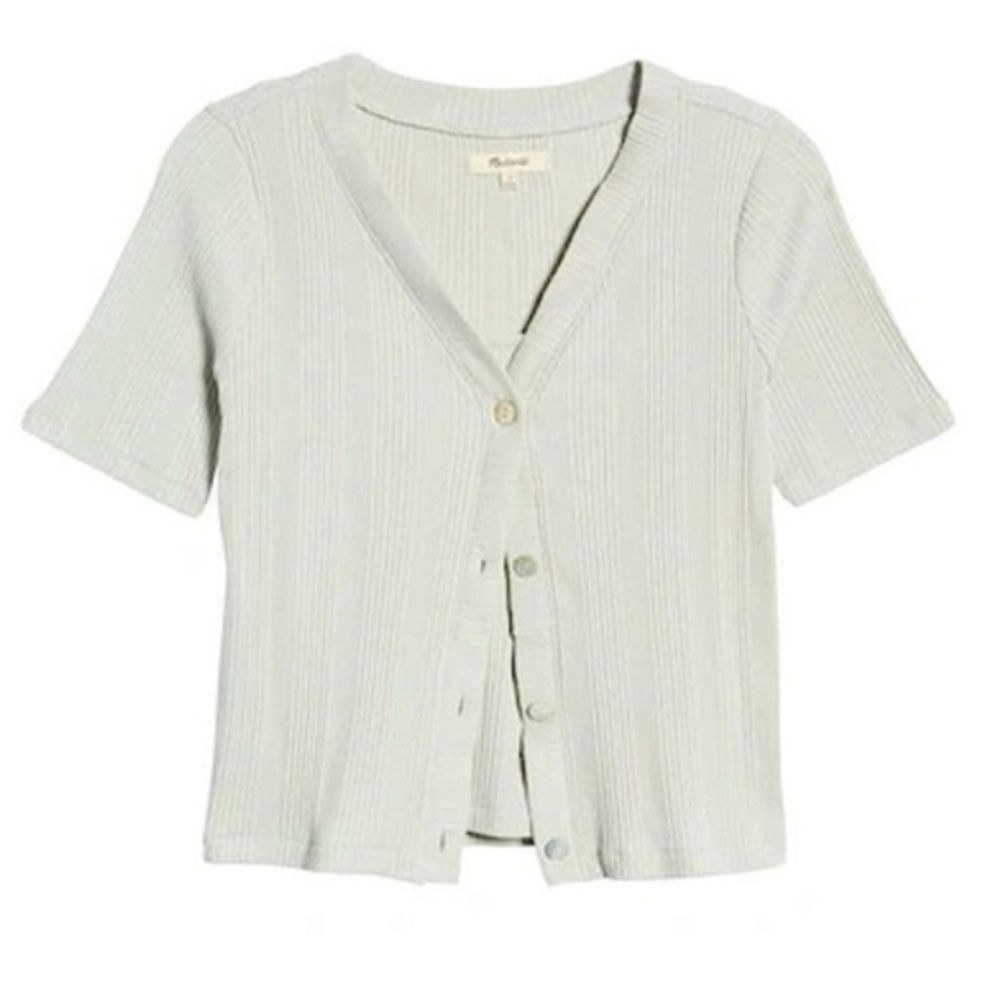 Madewell Pointelle Short Sleeve Ribbed Cardigan Ashen Sage​​